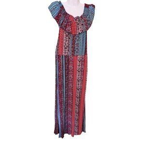Xhilaration Womens Boho Maxi Dress XL Floral Parchwoek Lagenlook‎ artys